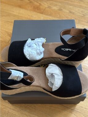 Style & Co. Black Suede Espadrille Wedge Sandals with Ankle Strap
